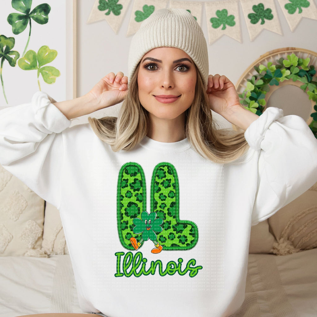 Shamrock Leopard Faux Embroidery States (ALL STATES)-DTF