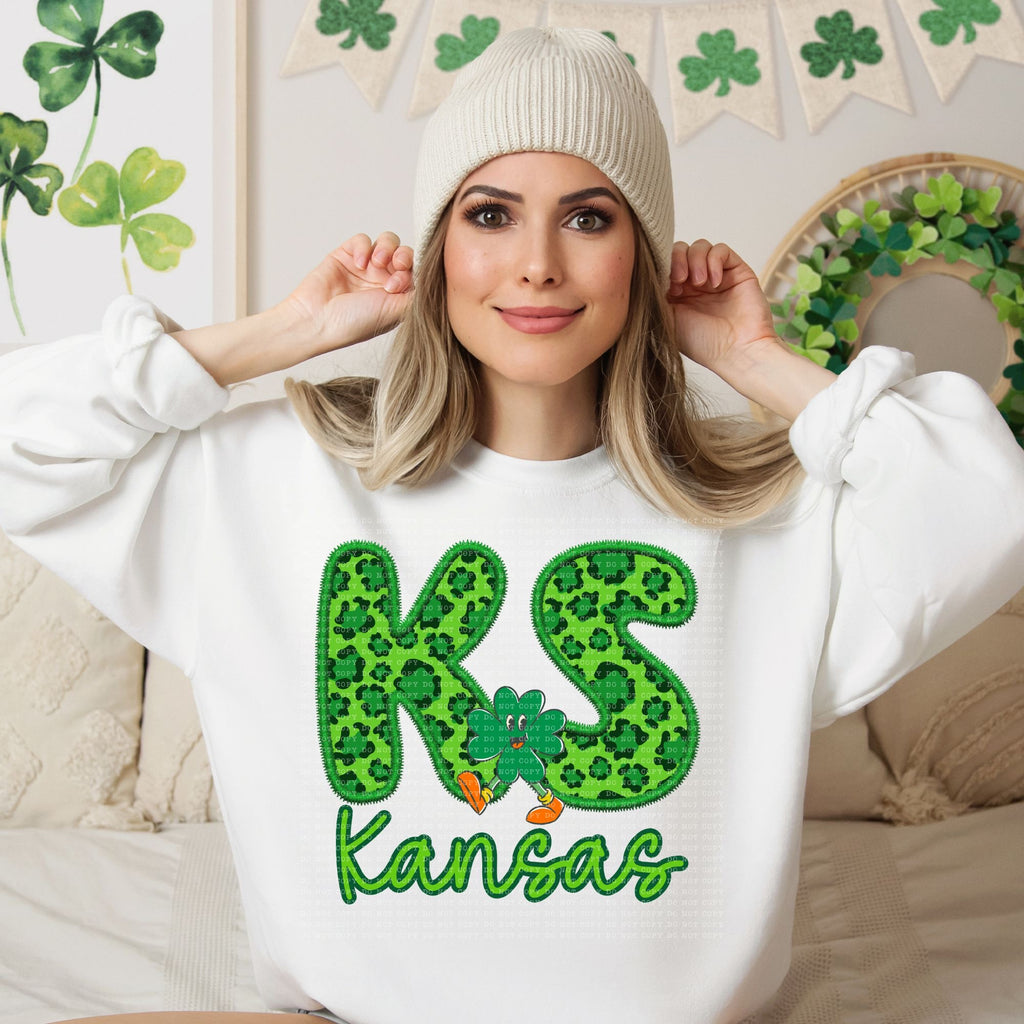 Shamrock Leopard Faux Embroidery States (ALL STATES)-DTF