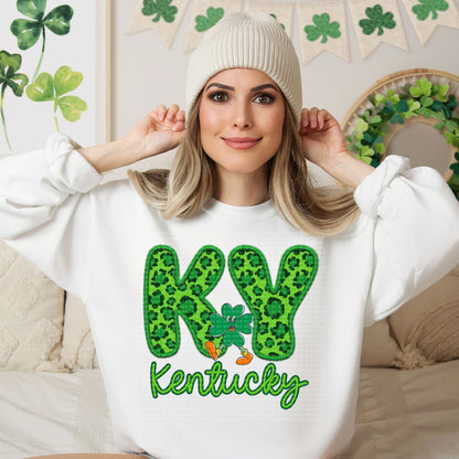 Shamrock Leopard Faux Embroidery States (ALL STATES)-DTF