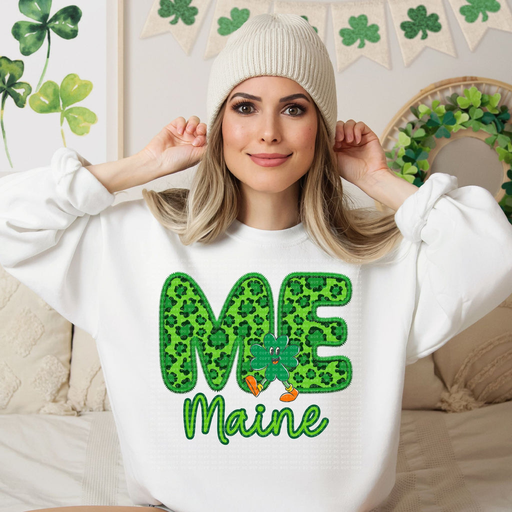 Shamrock Leopard Faux Embroidery States (ALL STATES)-DTF