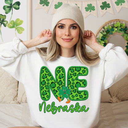 Shamrock Leopard Faux Embroidery States (ALL STATES)-DTF