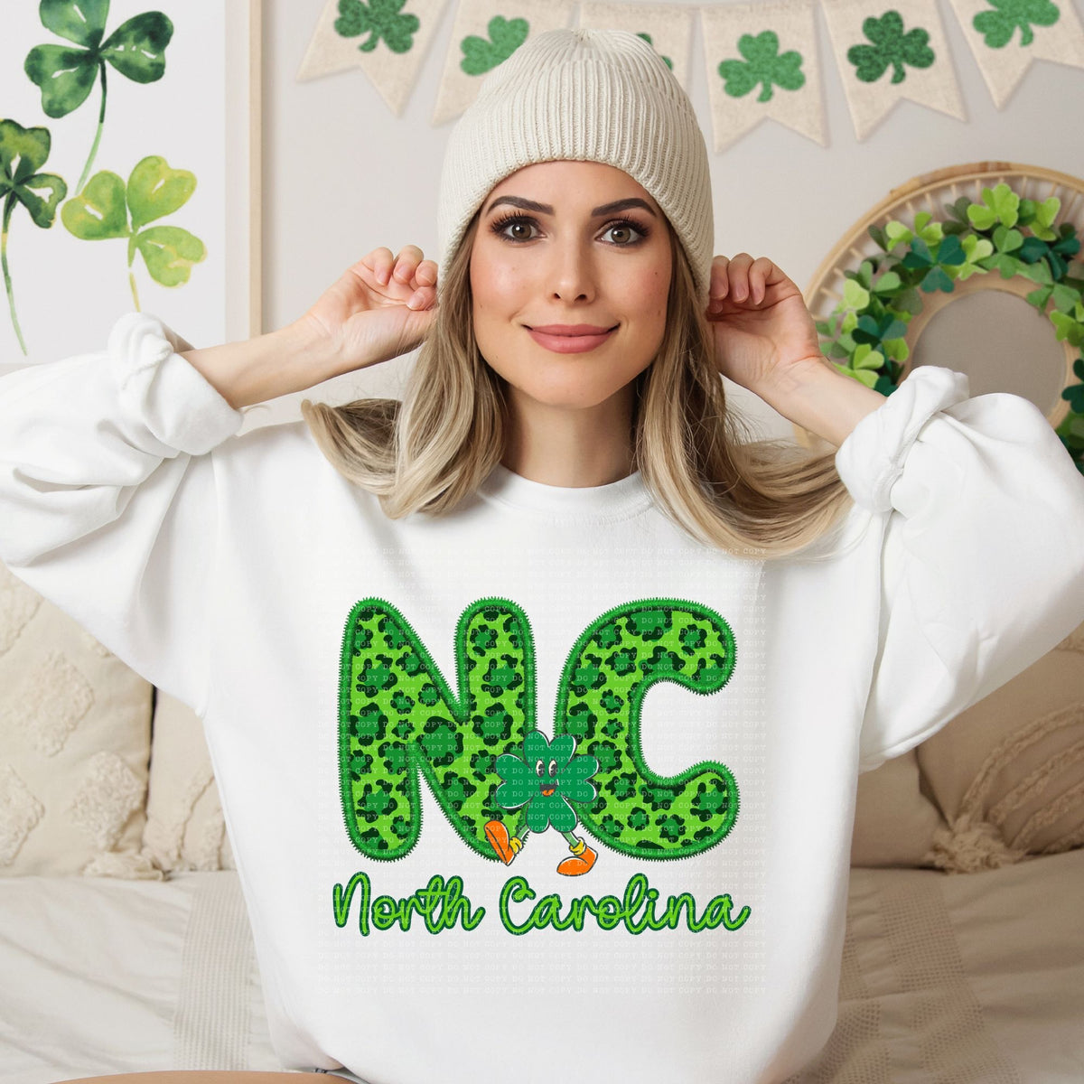 Shamrock Leopard Faux Embroidery States (ALL STATES)-DTF