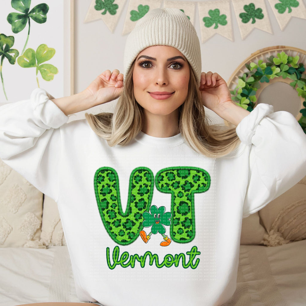 Shamrock Leopard Faux Embroidery States (ALL STATES)-DTF