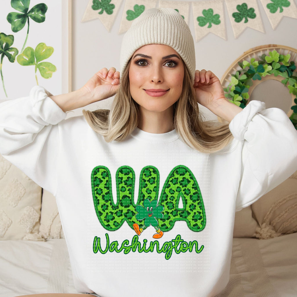 Shamrock Leopard Faux Embroidery States (ALL STATES)-DTF