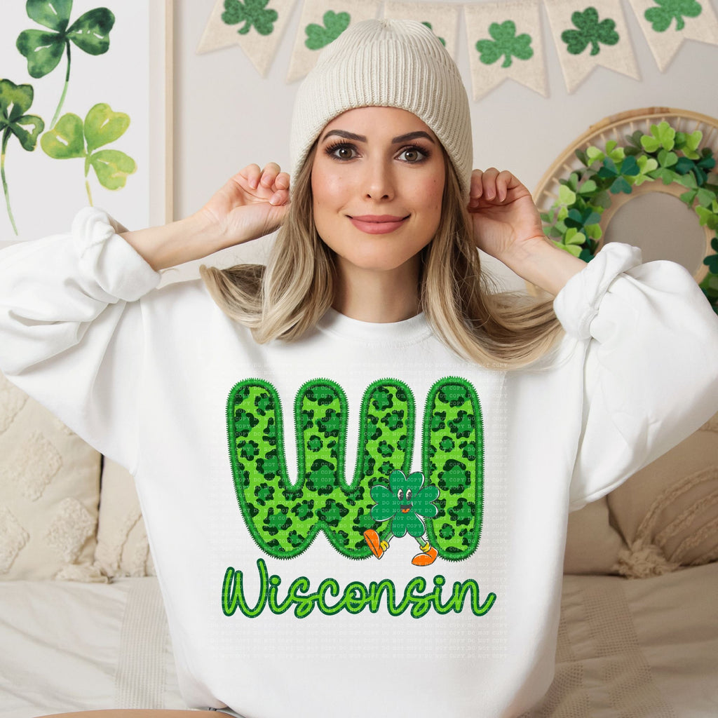 Shamrock Leopard Faux Embroidery States (ALL STATES)-DTF