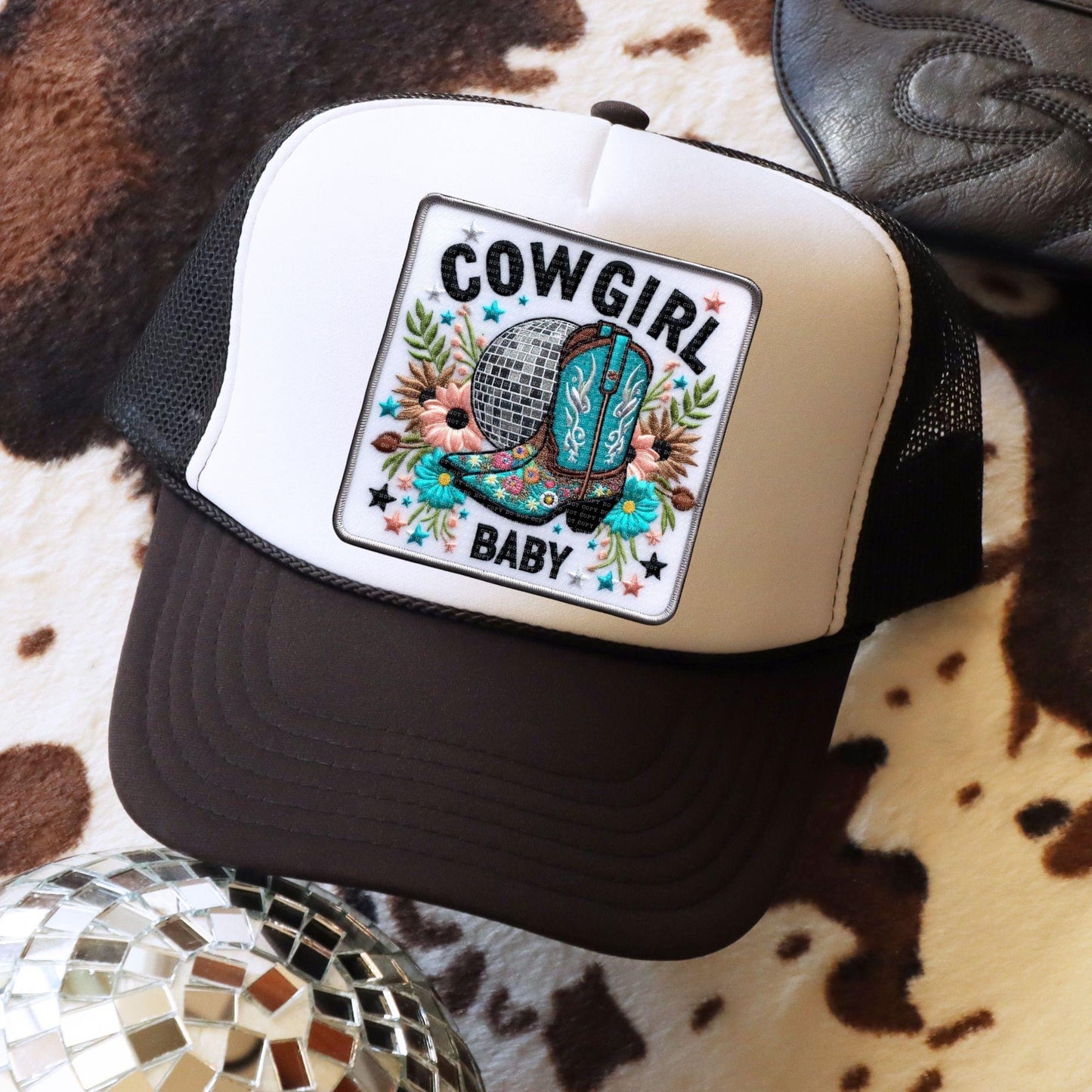 Cowgirl Baby Square Faux Hat Patch - DTF