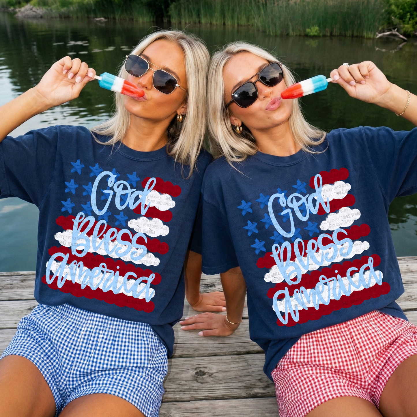 Light Blue God bless- DTF&UV