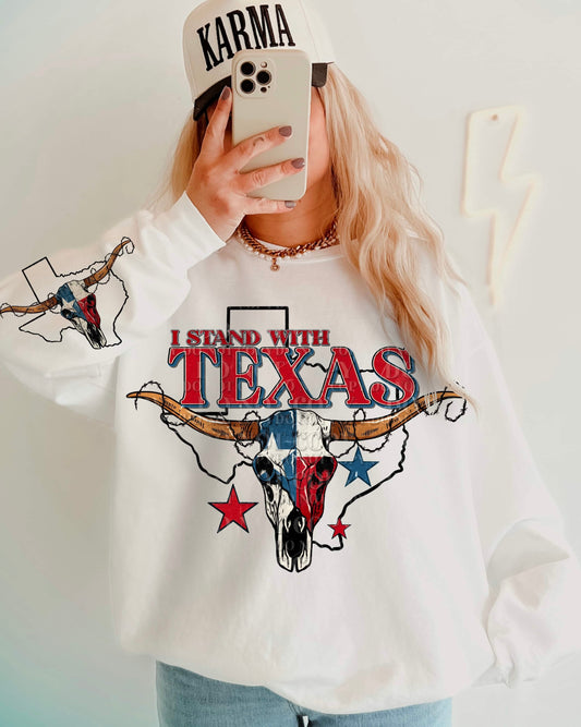 I Stand With Texas Skull (FRONT OF SHIRT & SLEEVE COMBO)-DTF