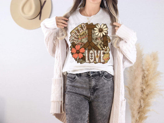 Spread Love Wooden Peace Sign - DTF