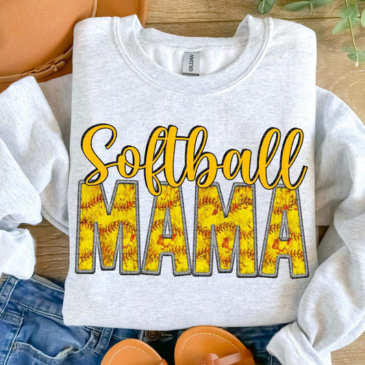 Softball Mama Faux Embroidery Distressed - DTF