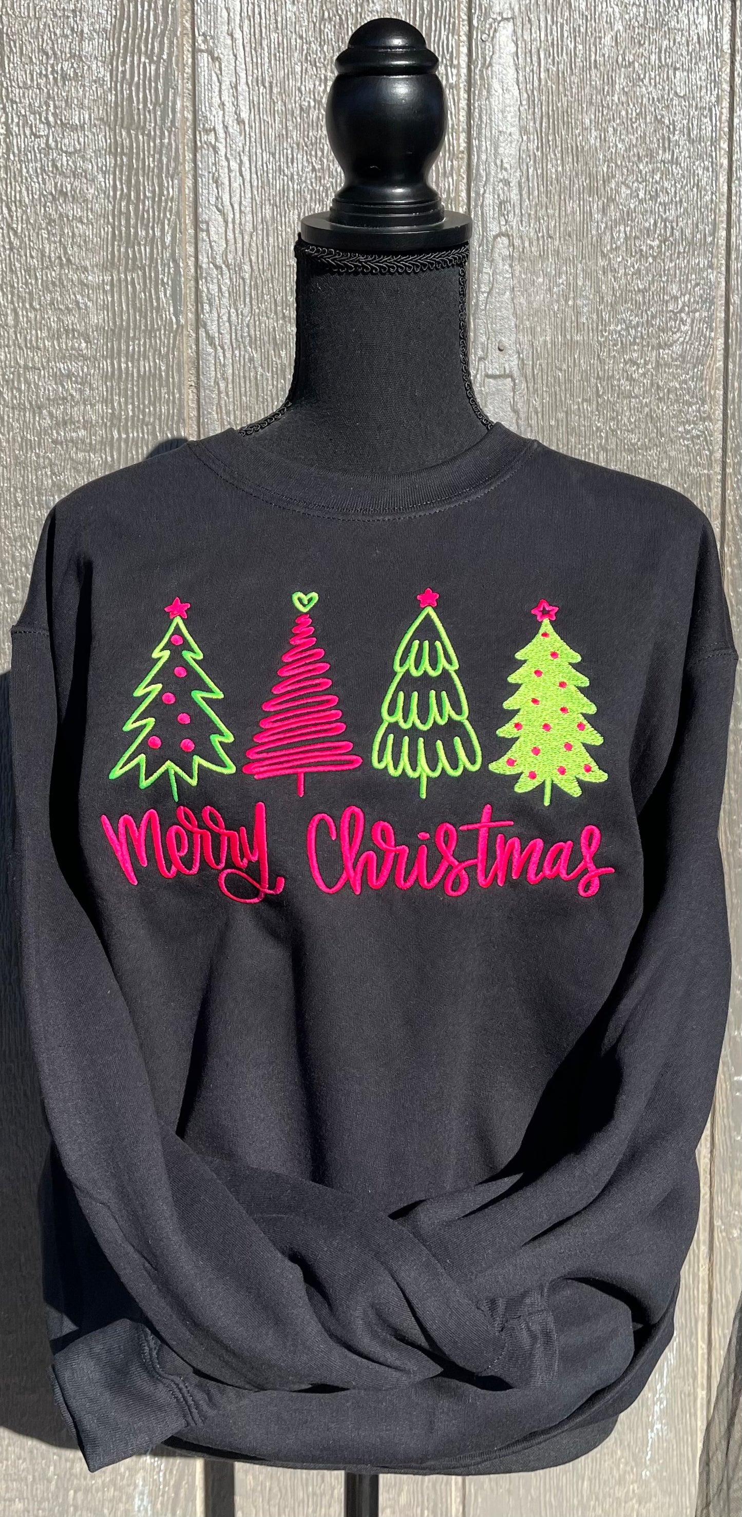 Neon Merry Christmas Trees Embroidered Sweatshirt