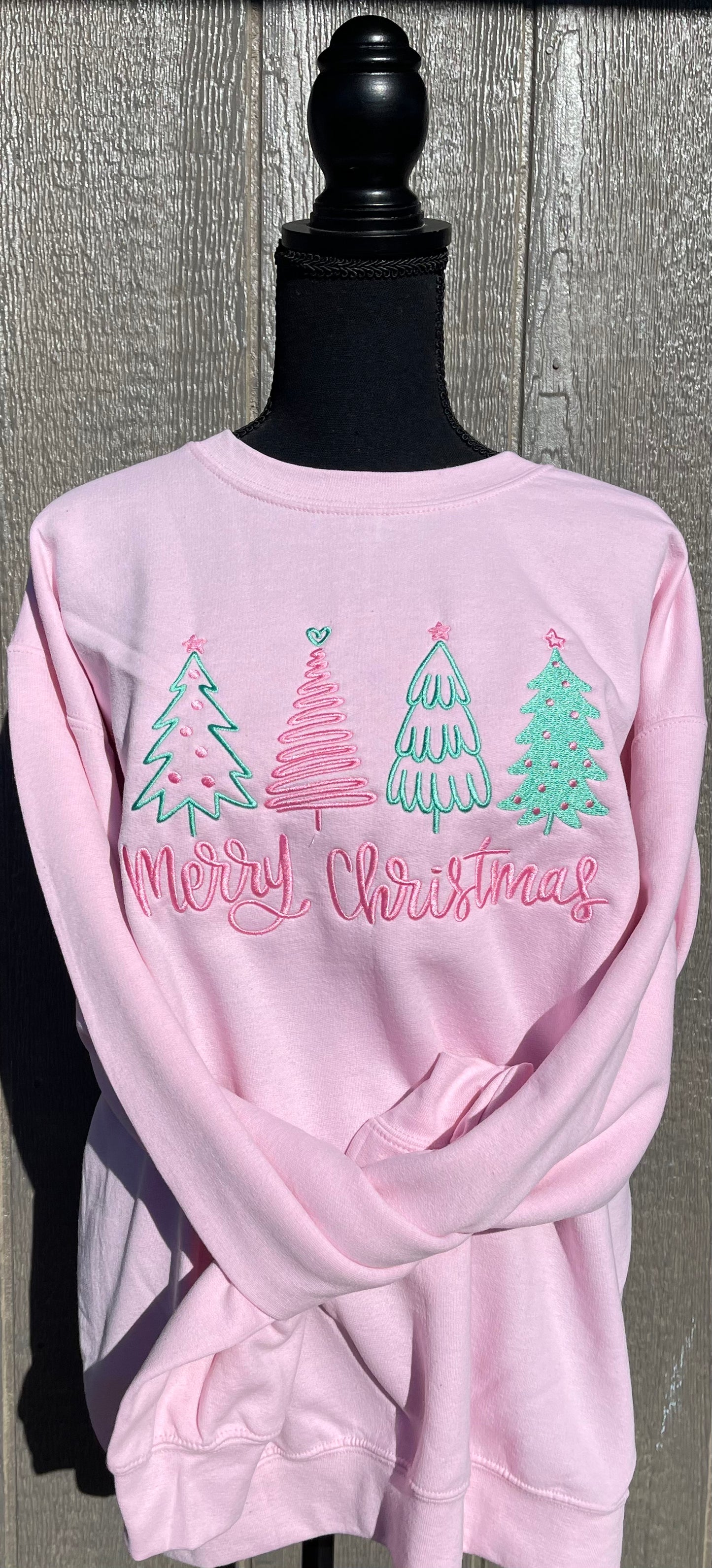 Pink Merry Christmas Trees Embroidered Sweatshirt