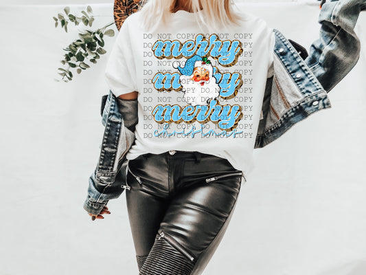Merry Christmas Stacked Blue Santa -DTF