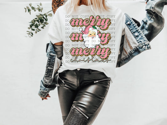 Merry Christmas Stacked Pink Santa -DTF