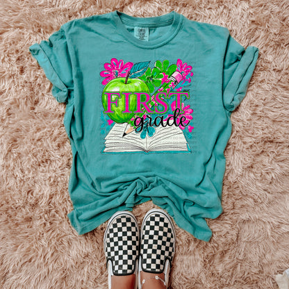 Neon School Grades apple floral (dropdown)-DTF&UV