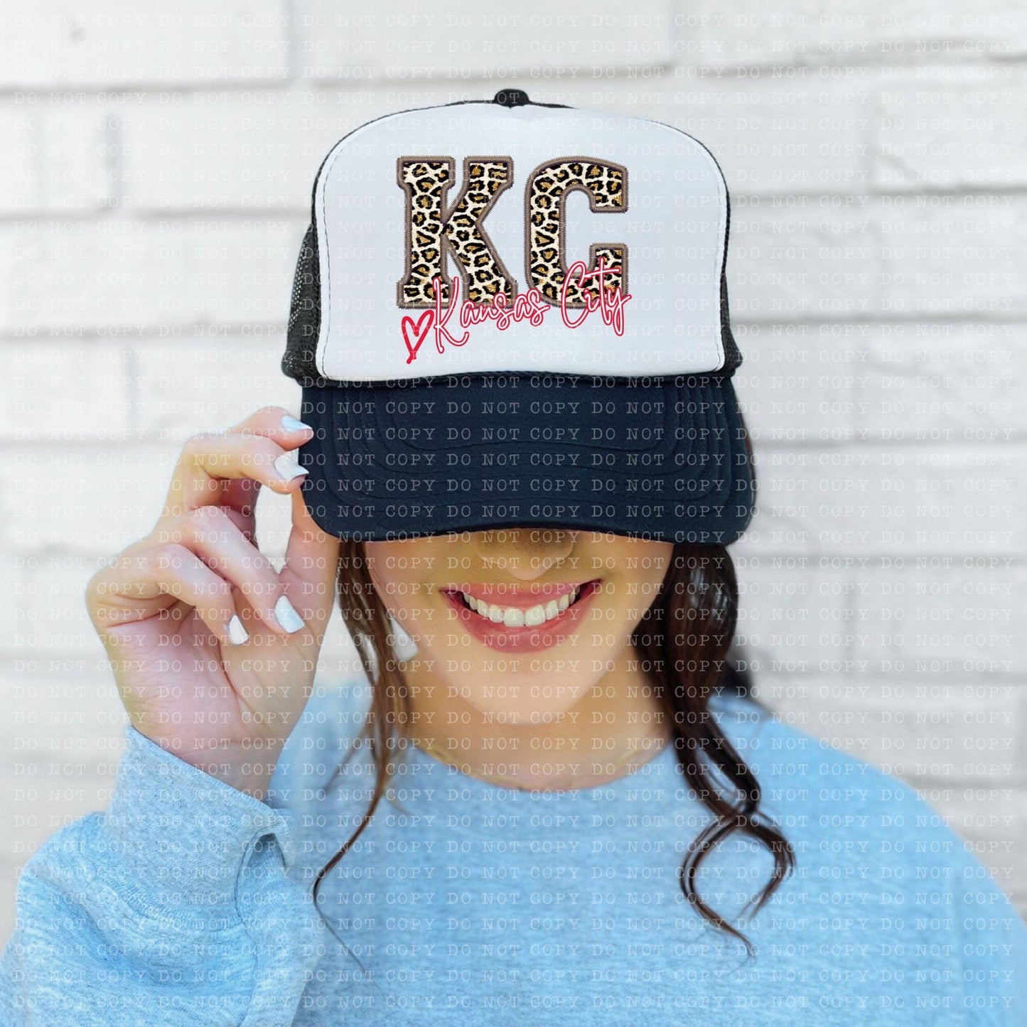 Kansas City Leopard Faux Embroidery Sequin With Heart Hat - DTF