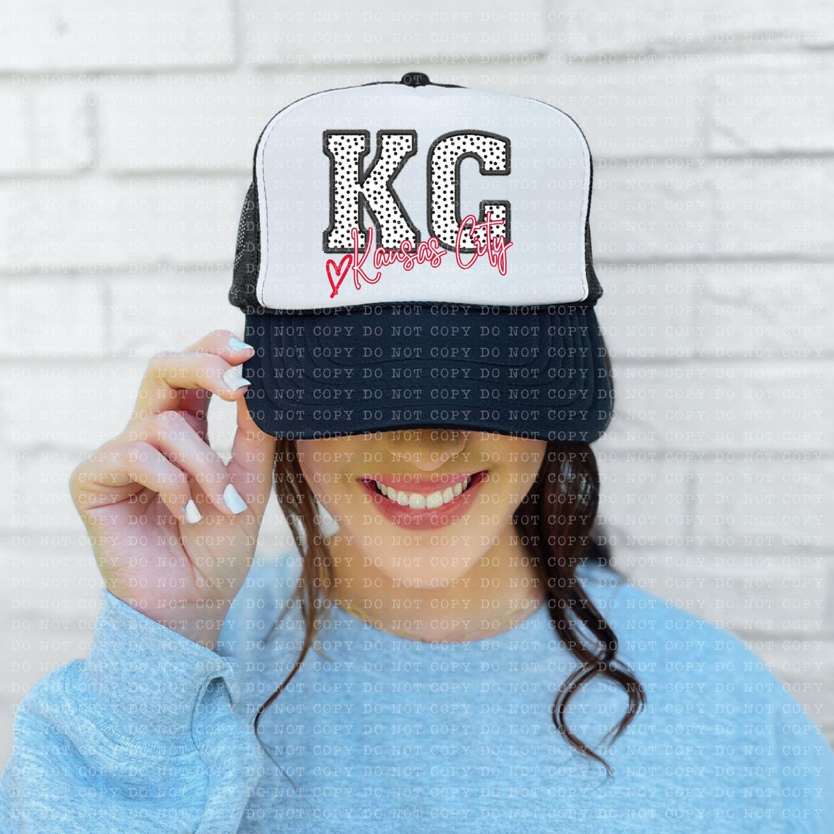Kansas City Polka Dot Faux Embroidery Sequin With Heart Hat - DTF