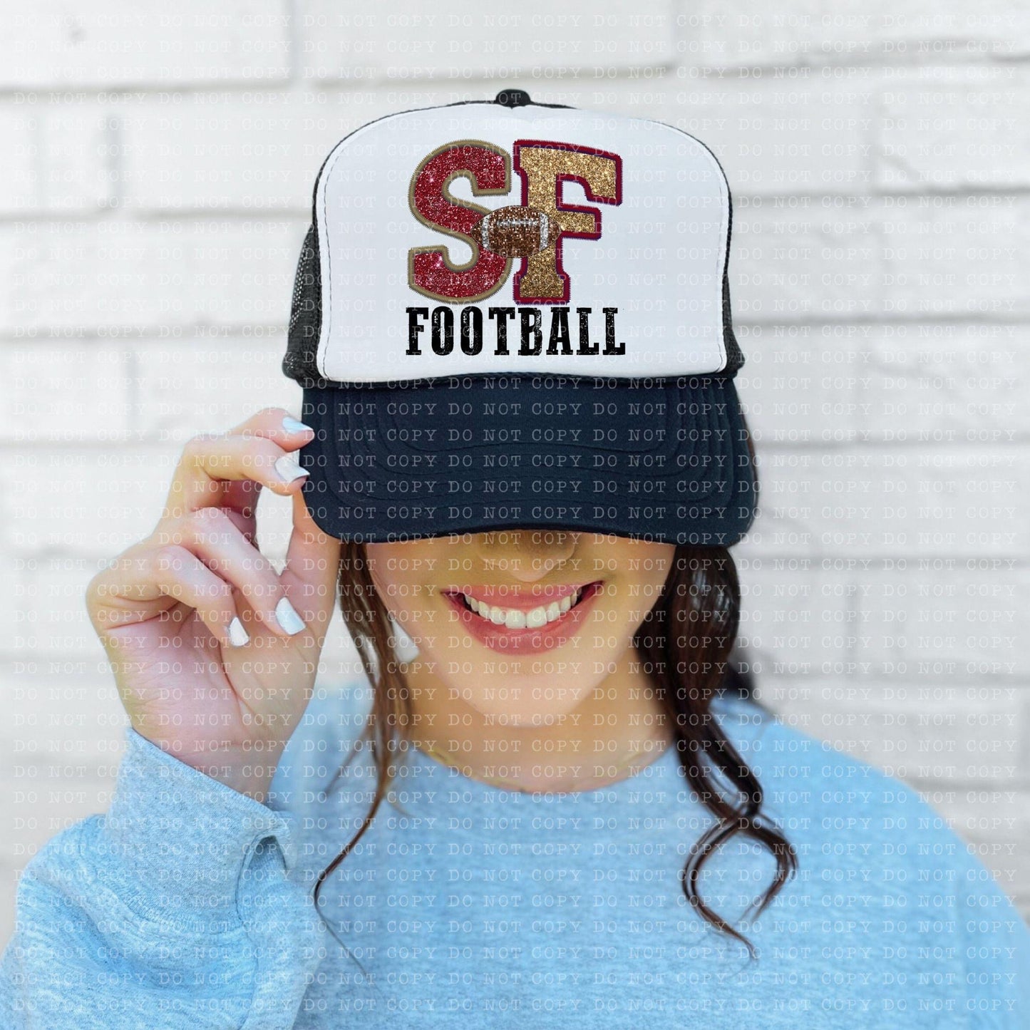 San Francisco Faux Embroidery Sequin Football Hat - DTF
