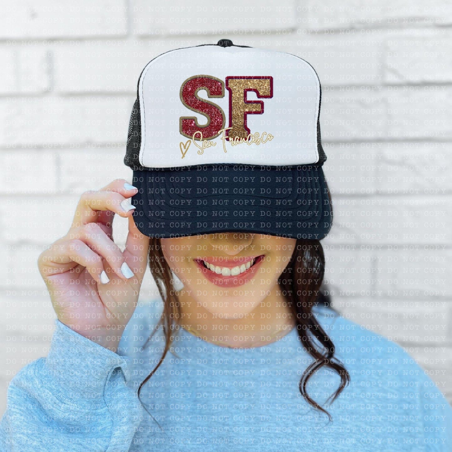 San Francisco Faux Embroidery Sequin With Heart Hat - DTF
