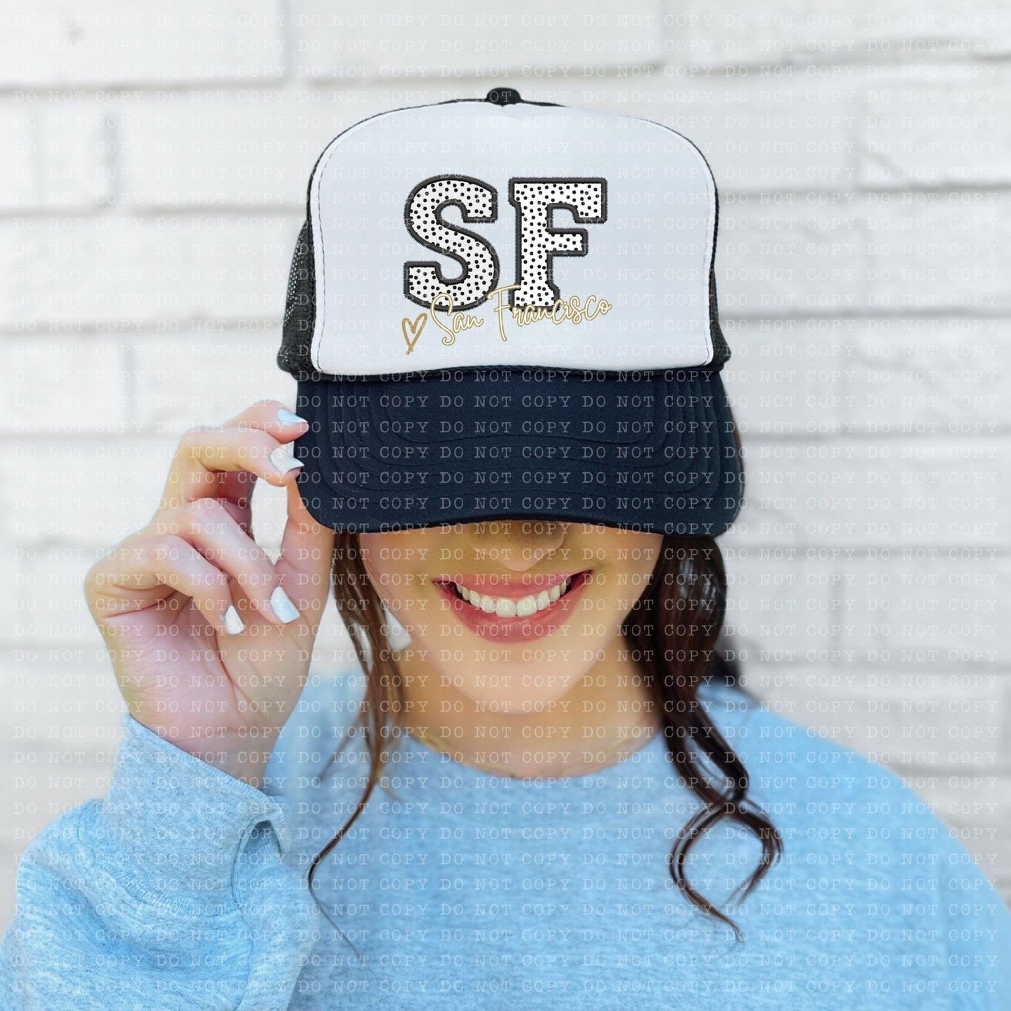 San Francisco Polka Dot Faux Embroidery Sequin With Heart Hat - DTF