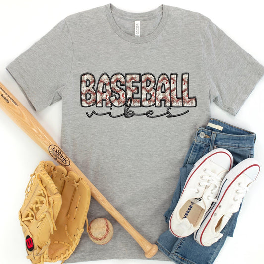 Baseball Vibes Faux Embroidery Blk - DTF