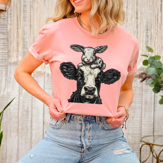 Cow With Bunny On Top - DTF