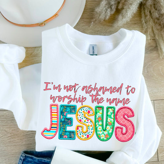 I’m Not Ashamed To Worship The Name Jesus Faux Embroidery Floral - DTF