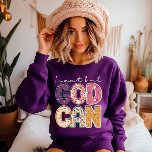 I Can’t, But God Can Faux Embroidery Floral - DTF