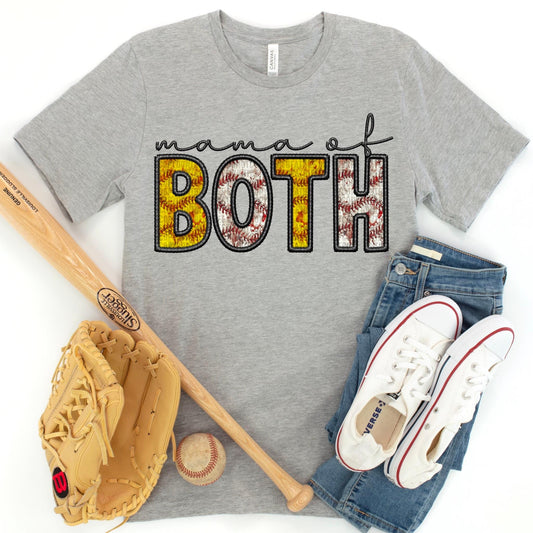 Mama Of Both Baseball And Softball Faux Embroidery Blk - DTF