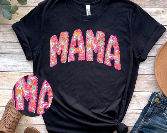 Mama Floral Faux Hand Stitch - DTF