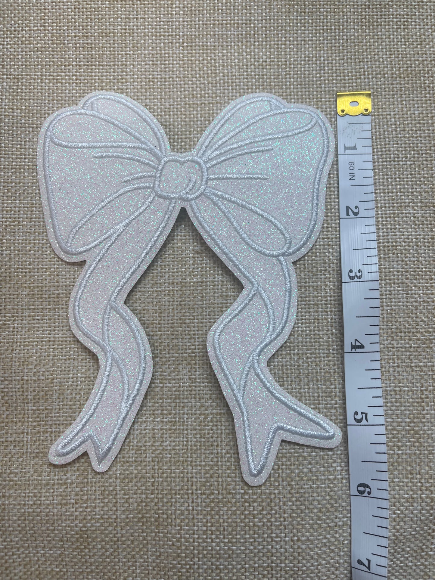 White Glitter Bow-  Patch