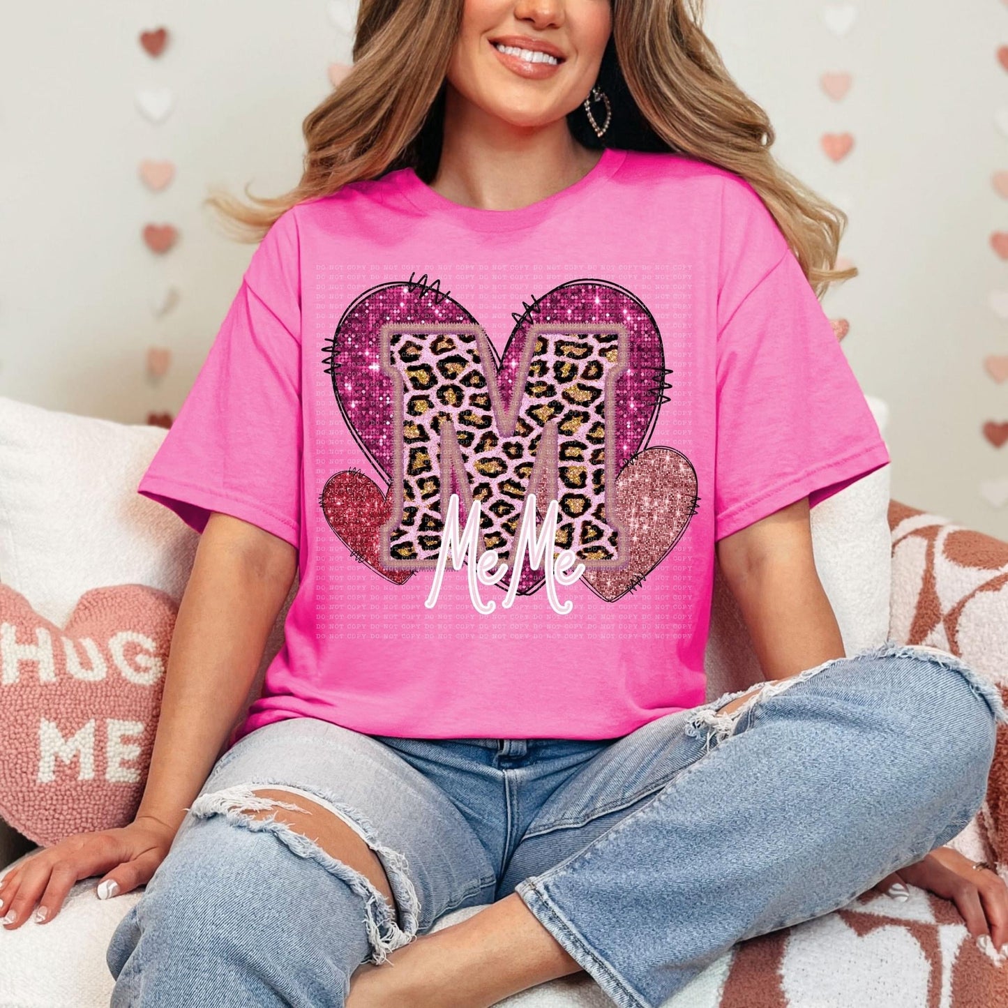 Pink Leopard Titles Faux Embroidery Hearts (DROPDOWN) DTF