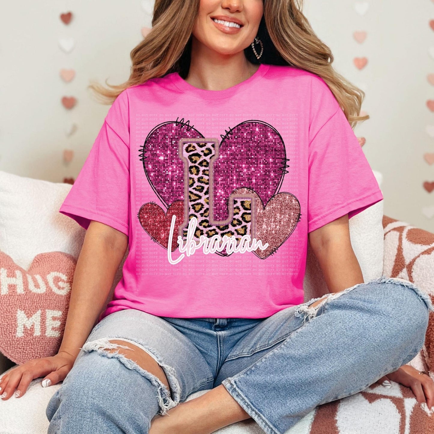 Pink Leopard Occupations Faux Embroidery Hearts (DROPDOWN) DTF