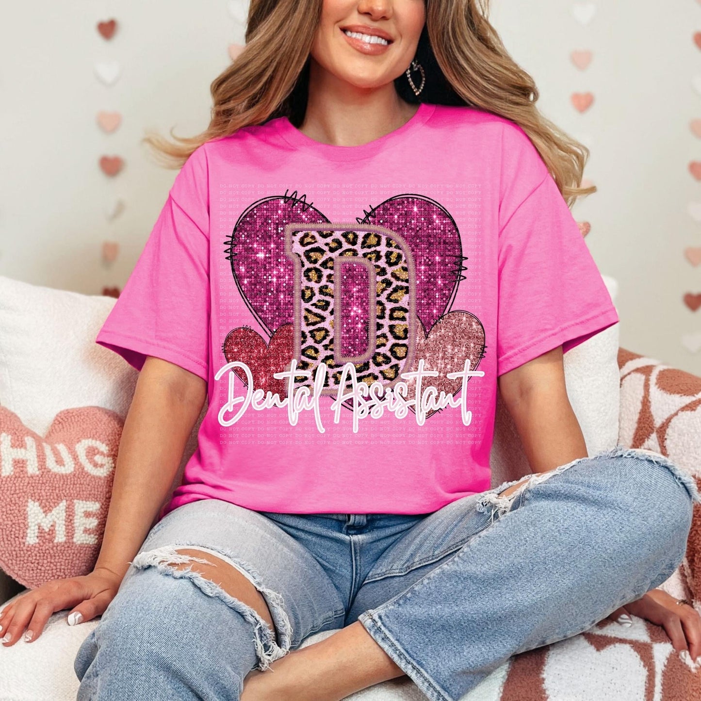 Pink Leopard Occupations Faux Embroidery Hearts (DROPDOWN) DTF