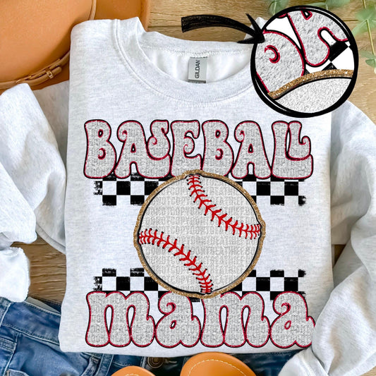 Baseball Mama Faux Chenille Checkered - DTF