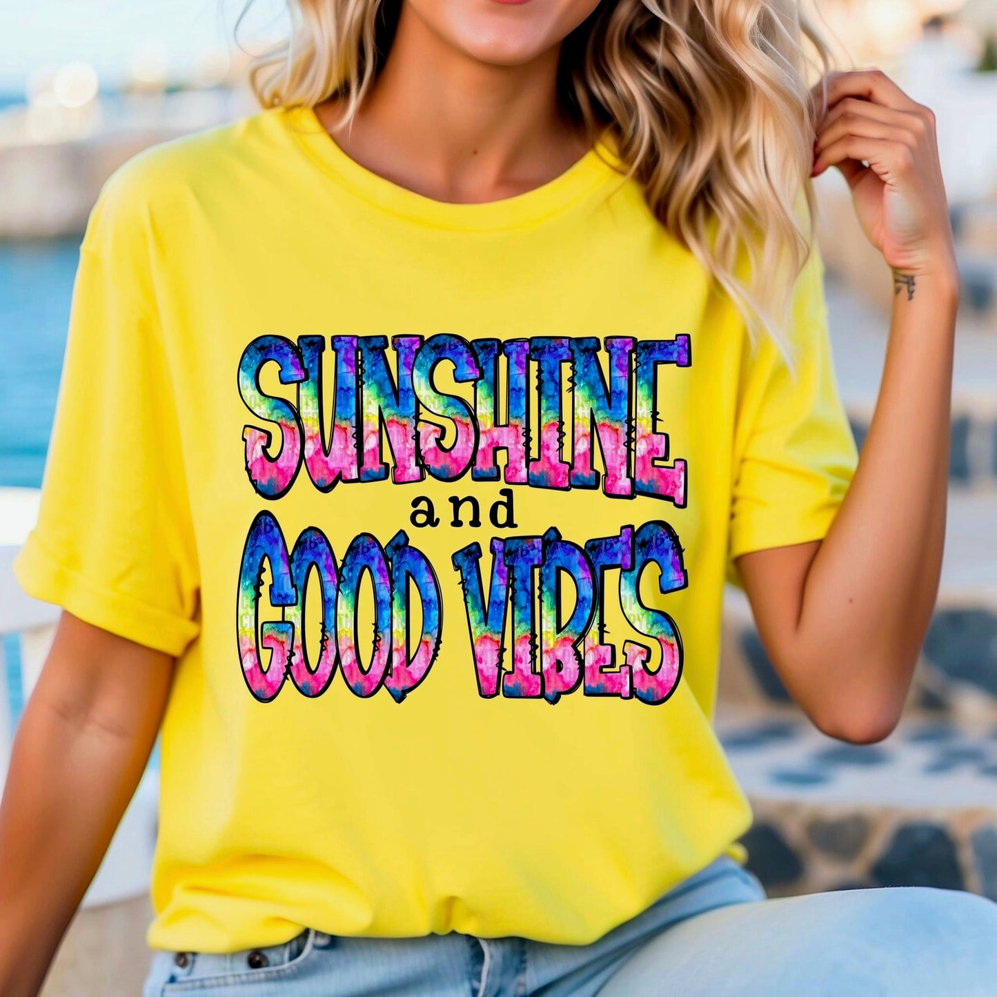 Sunshine And Good Vibes Watercolor Rainbow - DTF