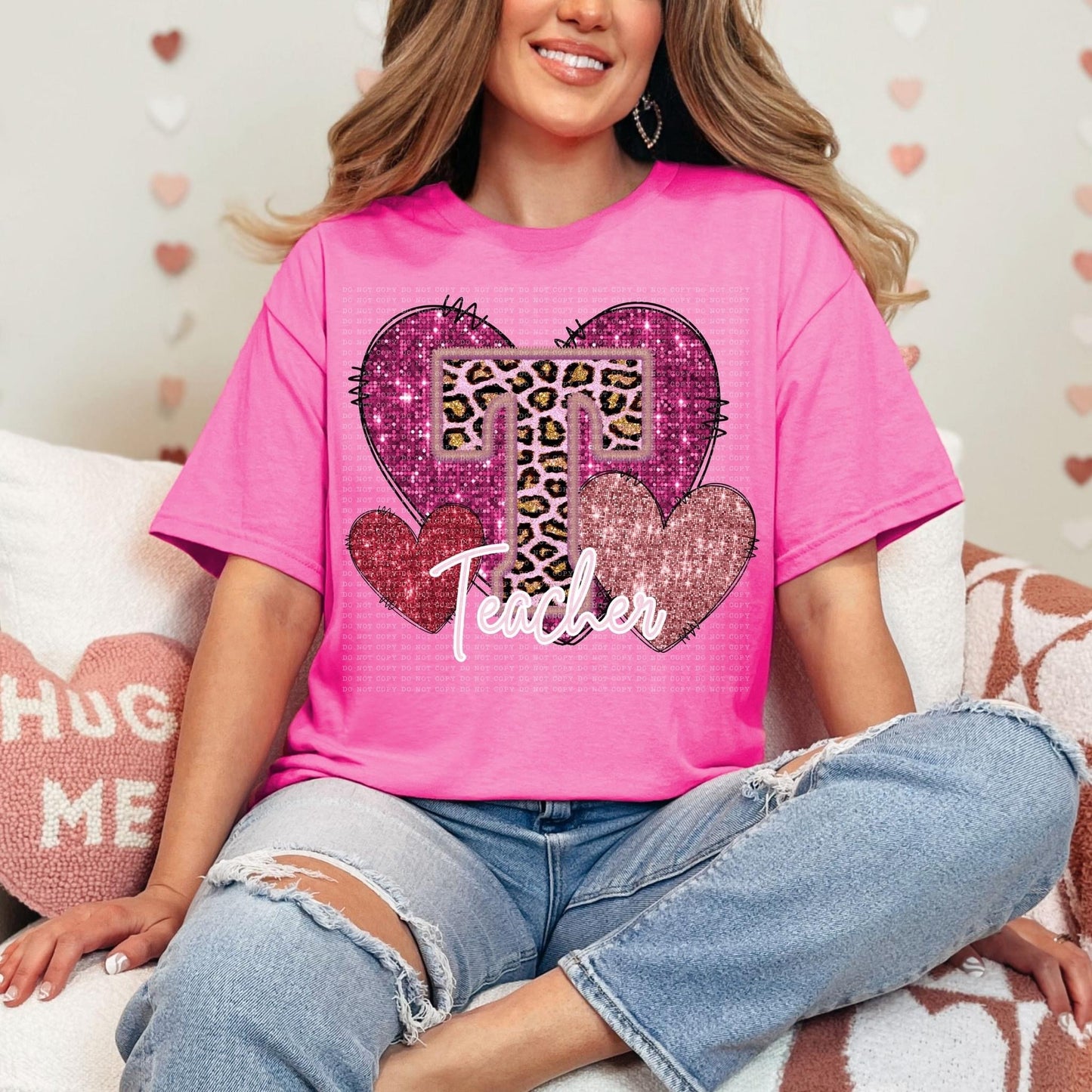 Pink Leopard Occupations Faux Embroidery Hearts (DROPDOWN) DTF