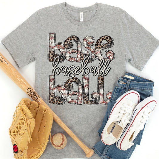 Baseball Stacked Half Leopard Glitter - DTF