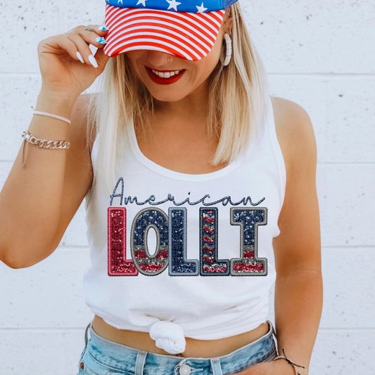 American Lolli Faux Embroidery Sequin Flag - DTF