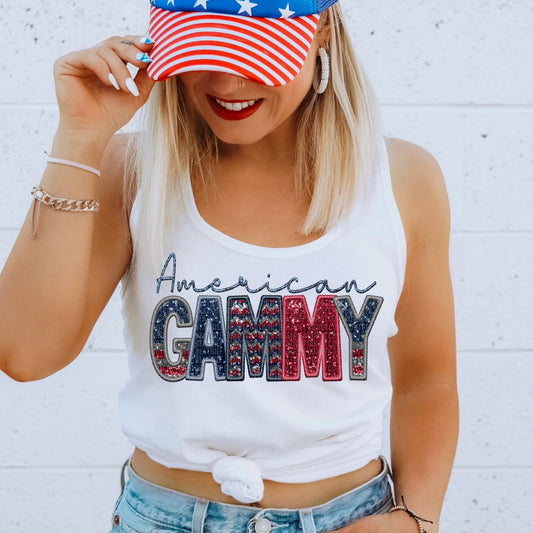 American Gammy Faux Embroidery Sequin Flag - DTF