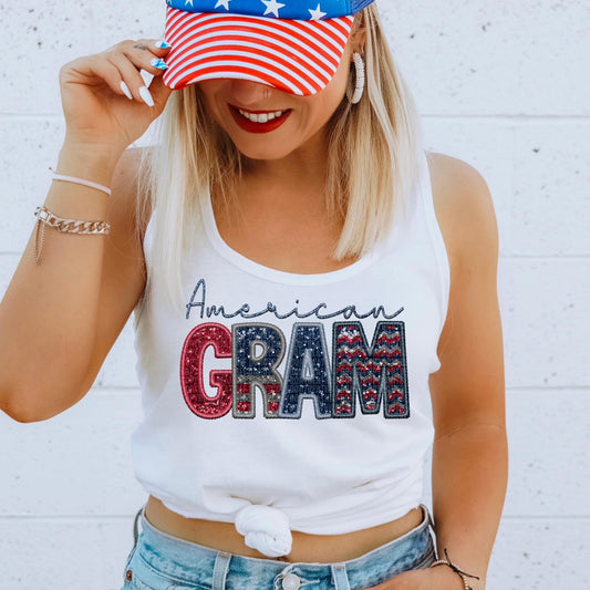 American Gram Faux Embroidery Sequin Flag - DTF