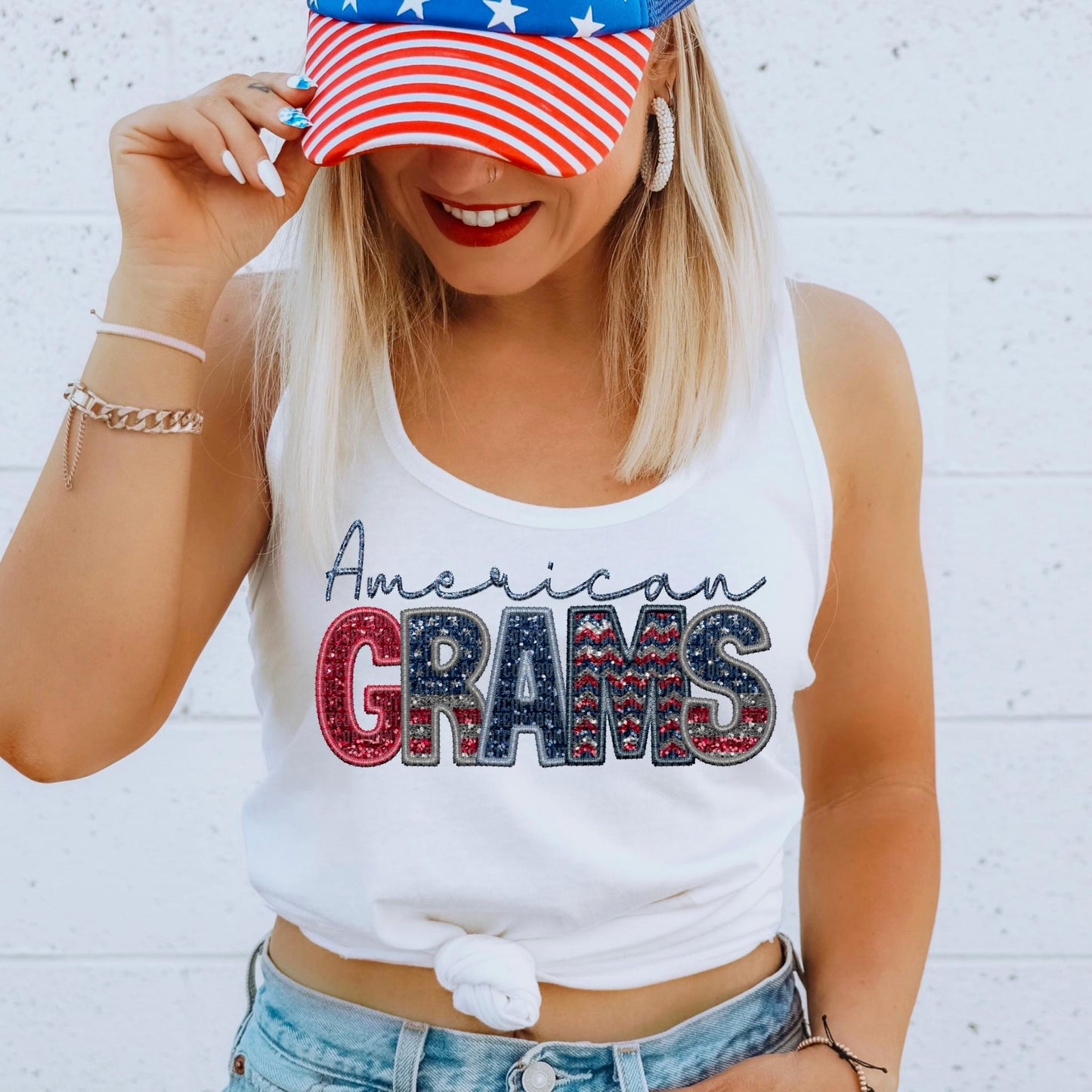 American Grams Faux Embroidery Sequin Flag - DTF