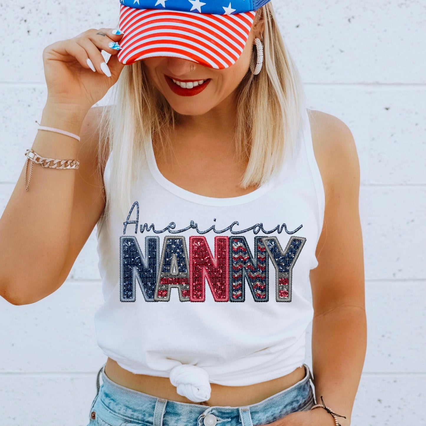 American Nanny Faux Embroidery Sequin Flag - DTF