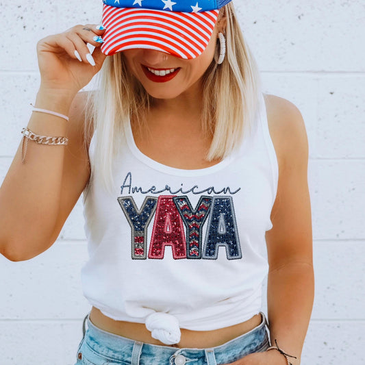 American Yaya Faux Embroidery Sequin Flag - DTF