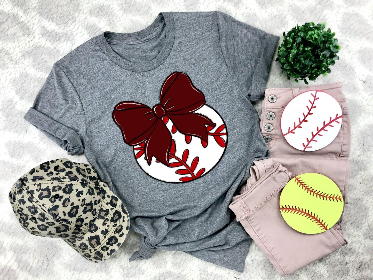 Baseball Maroon Bow - DTF