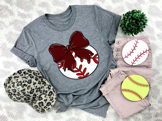 Baseball Maroon Bow - DTF