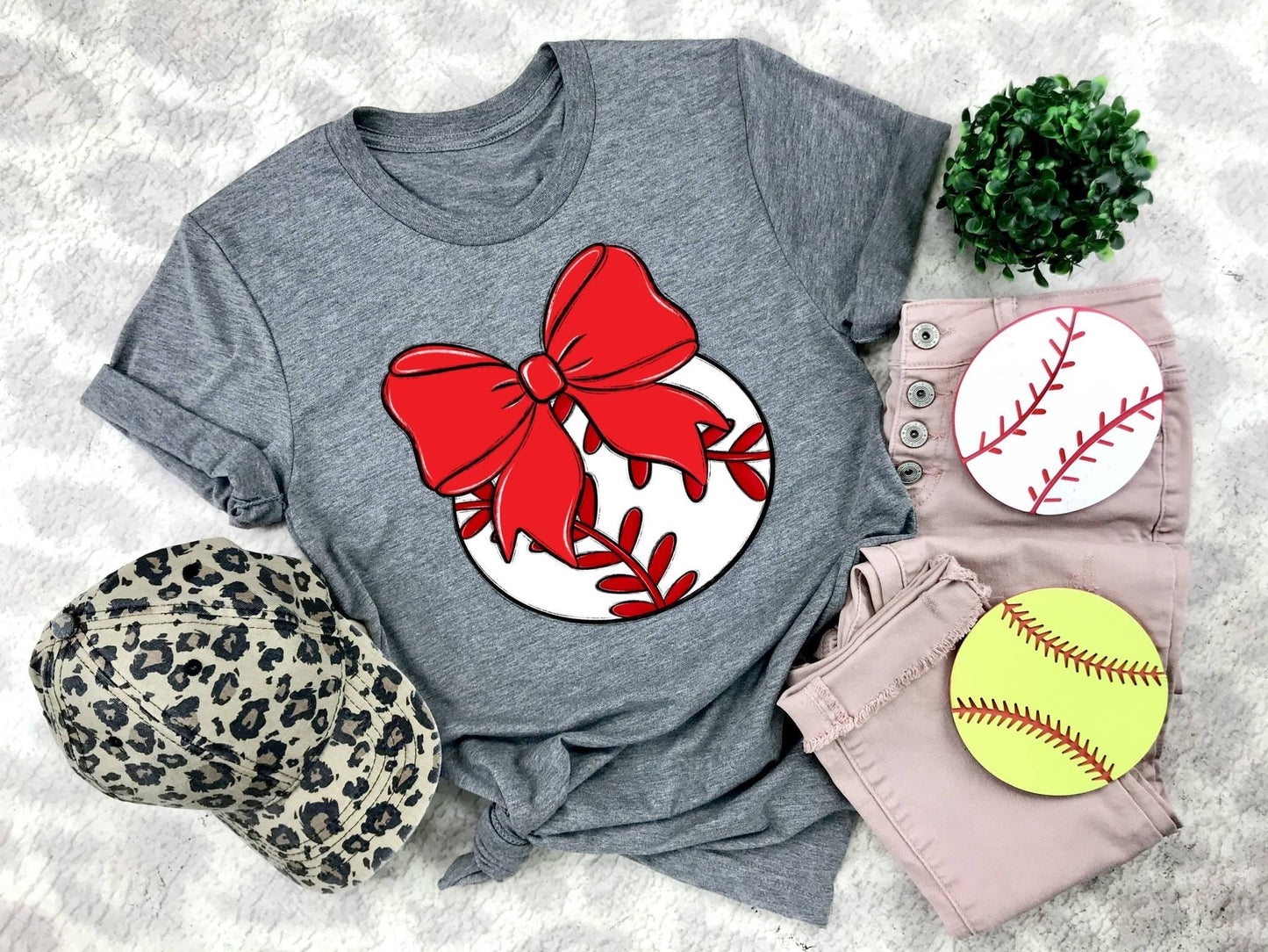 Bows and balls baseball red-DTF