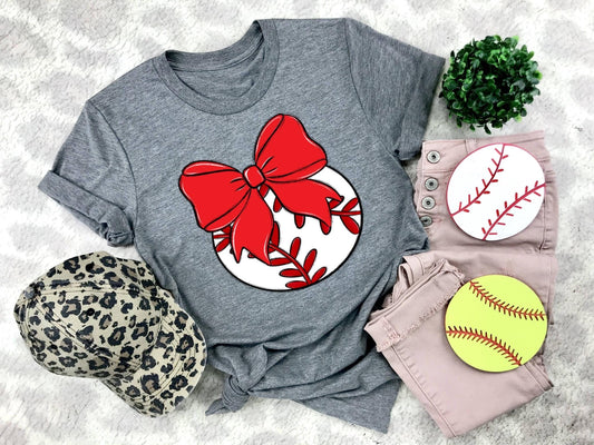 Bows and balls baseball red-DTF