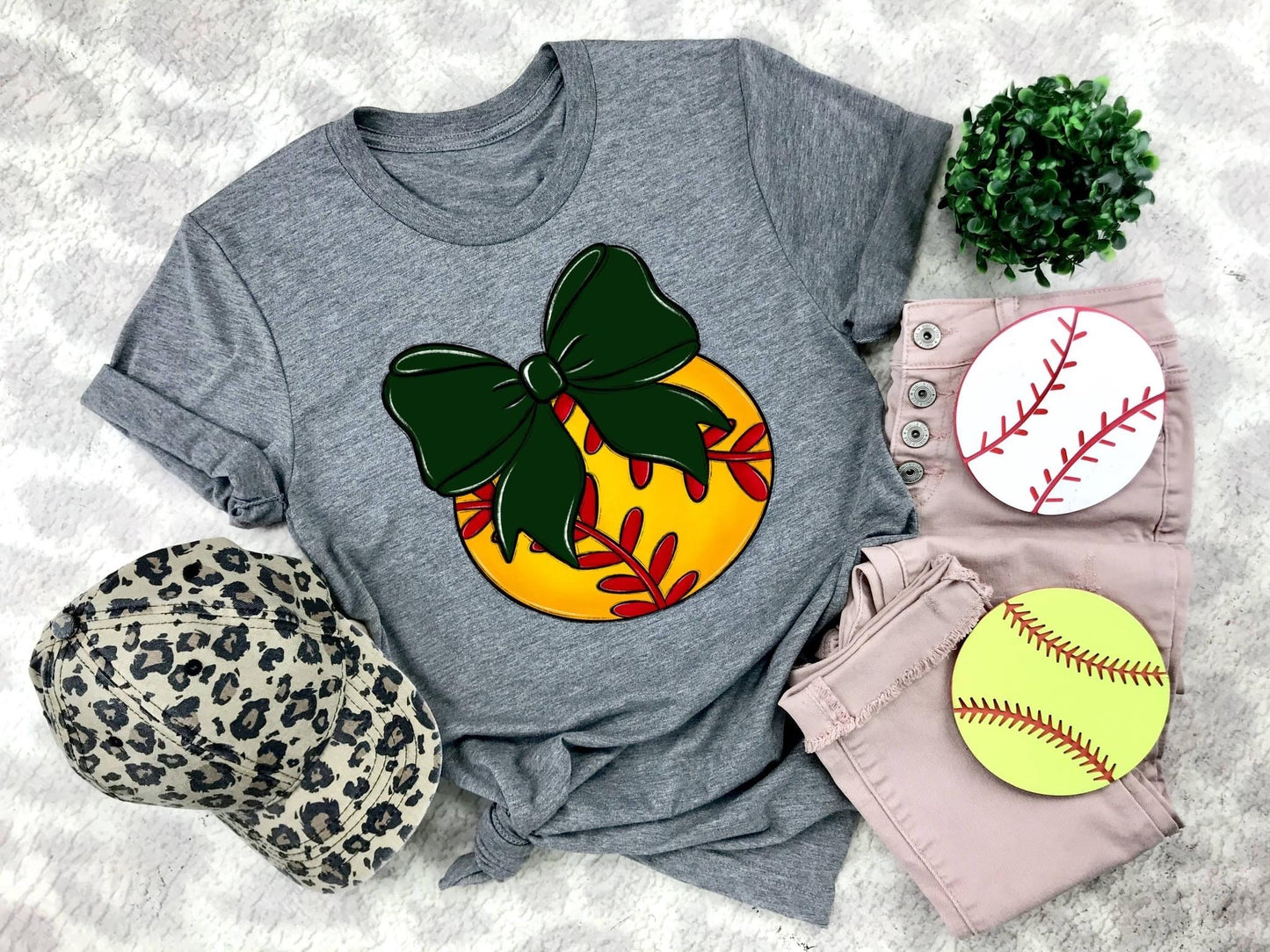 Softball Dark Green Bow - DTF