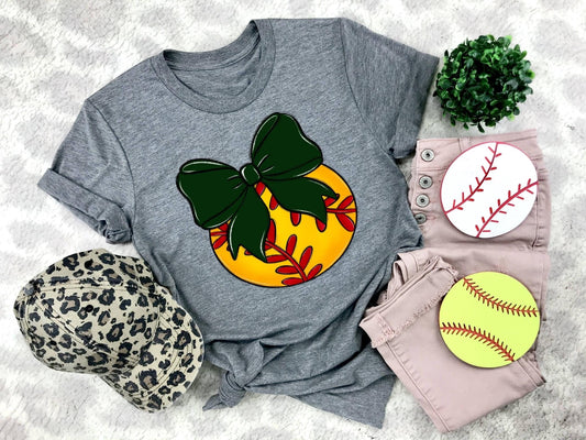 Softball Dark Green Bow - DTF